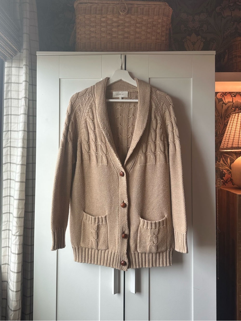 THE GREAT. Vintage Style Grandpa Cardigan w/Leather Buttons